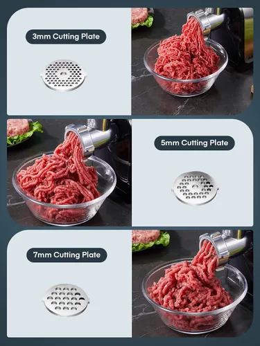 Miniatura 5 de Picadora de carne eléctrica, relleno de salchichas con 3 tubos de salchicha, 2 cuchillas, 3 placas, 3200W máx, picadora de carne de alta resistencia
