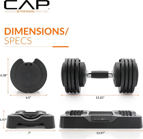 Miniatura 4 de CAP Adjustabel - Pesas de mancuernas ajustables, individuales y pares, 12.5 libras, 25 libras y 55 libras, múltiples opciones de mango
