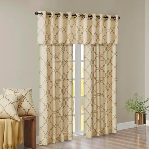 Miniatura 2 de Madison Park Saratoga cenefa con ojales para ventana con estampado de calado filtrante de luz, para sala de estar, dormitorio y cocina, 50 x 18