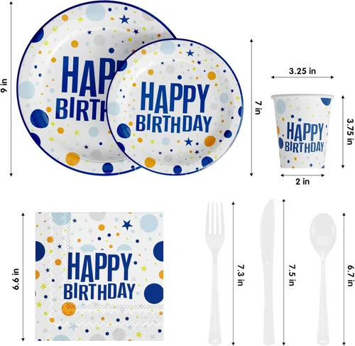 Miniatura 2 de Exquisite 350 Piezas Platos de Plástico de Cumpleaños Azules Para Fiestas, Juego de Platos Desechables de Cumpleaños Azules, 50 de Cada Juego