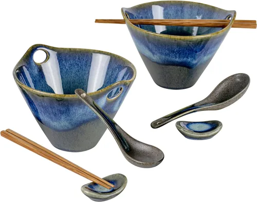 Miniatura 13 de UNICASA Juego de 2 cuencos japoneses para ramen con palillos, cucharas y reposos, 26 onzas, para fideos de porcelana profunda, Udon, Pho, ensalada