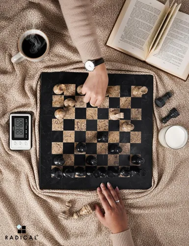 Miniatura 2 de Radicaln Juego de ajedrez de mármol de 15 pulgadas, blanco y negro con caja de almacenamiento, juegos de mesa clásicos hechos a mano para adultos