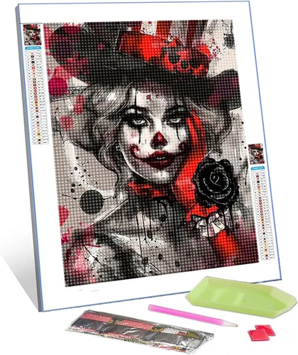 Tucocoo Kits de pintura de diamantes 5D para adultos, payaso negro y rojo, taladro completo, diamante redondo, punto de cruz, pintura fácil por Obra