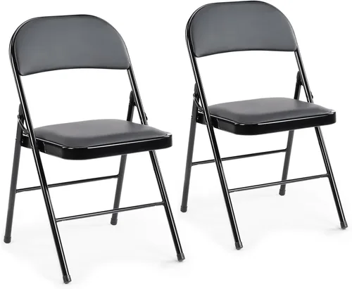 Miniatura 18 de DUMOS Paquete de 12 sillas plegables acolchadas de cuero, asiento comercial apilable portátil para interiores y exteriores con marco de acero, Caqui