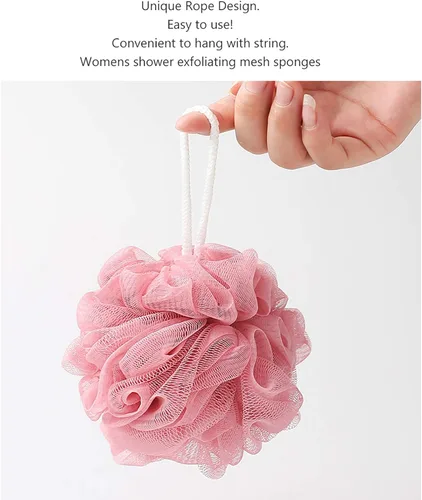 Miniatura 4 de Mesh Pouf Bath Sponge Exfoliating Shower Ball Pom Cleaning Accessory Blanco