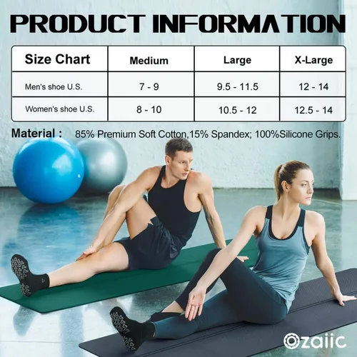 Miniatura 4 de Ozaiic Calcetines antideslizantes para yoga, entrenamiento en casa, Pure Barre, pilates, hospital, calcetines acolchados ideales para hombres