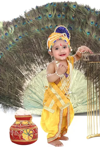 Miniatura 3 de Raj Fancy Dresses Vestido Shri Krishna para bebés niño y niña vestido Janmashtmi con Dhoti Dupatta vestido Kanha para 3 meses a 8 años