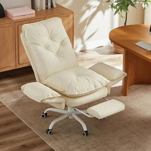 Miniatura 6 de Bestier Silla Criss Cross con reposapiés, Silla de oficina de espalda alta con piernas cruzadas y brazos abatibles y asiento ancho, reclinable 135°