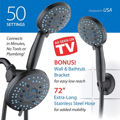 Miniatura 6 de Hotel Spa AquaCare Visto-En-TV Cabezal de regadera de mano y lluvia de alta presión de 50 modos de 3 vías con jets anti-obstrucción, modo de 2 tubos
