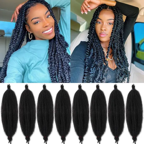 Miniatura 14 de ZRQ Cabello afro trenzado negro elástico para Butterfly Locs de 12 pulgadas, cabello trenzado de ganchillo Marley Twist preseparado, 3 paquetes