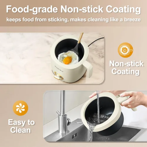 Miniatura 7 de TOPWIT Olla Caliente Eléctrica para Cocinar, Cocedor de Ramen de 1.2L, Cocedor de Fideos Portátil Antiadherente para Pasta, Sopa, Bistec, Avena