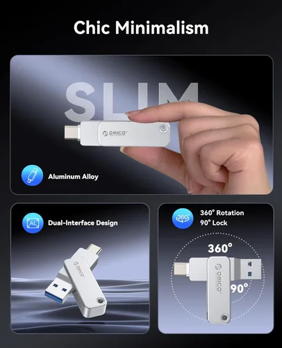 Miniatura 4 de ORICO Unidad flash USB dual de 64 GB USB-C y USB-A Mini velocidad de lectura de hasta 150 MB/s para iPhone 15/16/17, Android, tabletas, portátiles