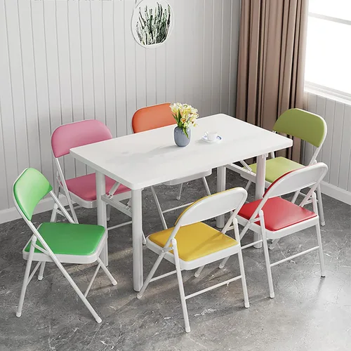 Miniatura 2 de Silla plegable con asiento acolchado de piel sintética, silla plegable ergonómica de metal con respaldo, silla portátil básica para oficina en casa