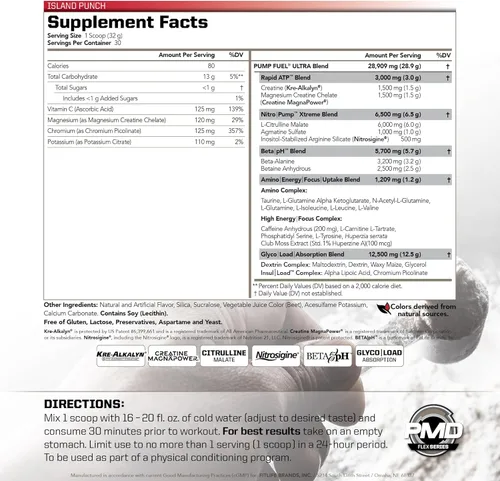 Miniatura 2 de PMD Sports Pump Fuel Ultra Medium Stim - Polvo Premium para antes del entrenamiento y bomba muscular, mayor enfoque, resistencia y recuperación