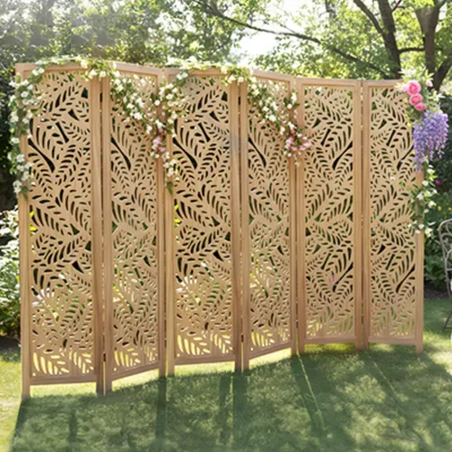 Miniatura 10 de JOSTYLE Divisor de habitación bohemio con tallado de plumas, pantalla de madera calada de 4 paneles, división plegable decorativa para dormitorio