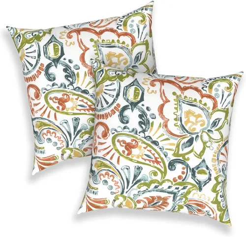 Miniatura 704 de Juego de 2 almohadas para exteriores de 16 x 16 pulgadas, repelentes al agua con interiores, para muebles de patio, hogar, jardín, geometría bohemia