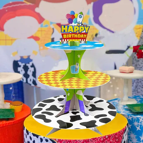 Miniatura 5 de Soporte para cupcakes de 3 niveles de historieta de dibujos animados, soporte de torre de postres para decoración de cumpleaños, suministros