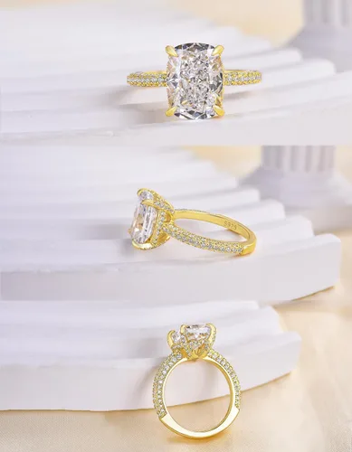 Miniatura 3 de Anillo de compromiso alargado de corte cojín de 4 CT7CT para mujer, anillo de diamantes de imitación, plata de ley 925, anillos de compromiso