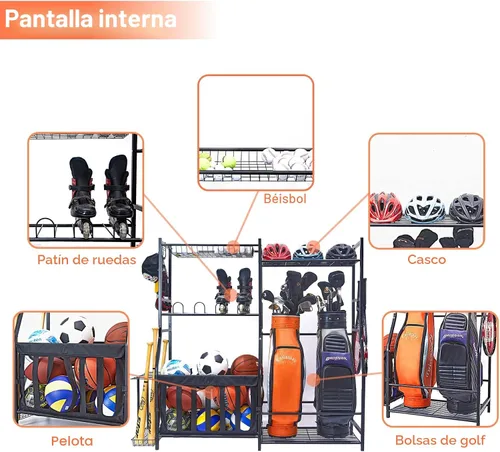 Miniatura 4 de WALMANN Organizador de equipo deportivo de garaje, soporte para bolsa de golf para almacenamiento de pelotas de garaje, estante de almacenamiento