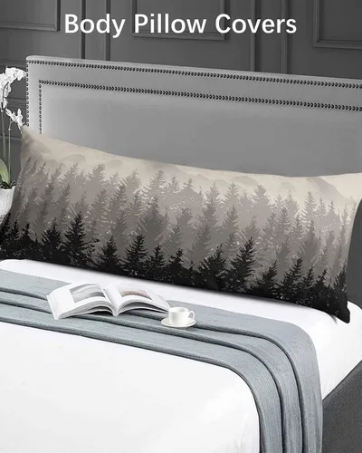 Miniatura 5 de Funda de almohada corporal de árbol del bosque gris, fundas de almohada suaves decorativas para sofá largo lumbar con cierre de sobre, madera