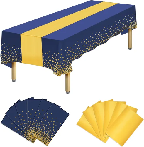 Miniatura 14 de Paquete de 12 manteles rectangulares de plástico negro desechables y satinados, mantel rectangular negro y dorado para cumpleaños, aniversario