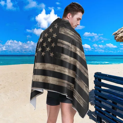 Miniatura 4 de senya Toallas de playa finas para mujeres y hombres, bandera estadounidense con camuflaje del desierto, toallas de playa de gran tamaño de secado