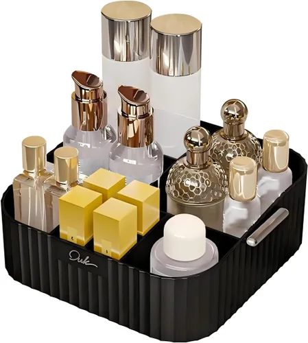 DASITON Organizador de maquillaje acrílico, soporte para brochas de maquillaje con 9 ranuras, almacenamiento de maquillaje con asa, organizador de
