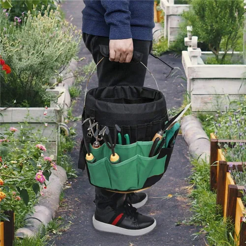 Miniatura 3 de Organizador de herramientas de jardinería verde, kit de herramientas de cubo de 5 galones, organizador de almacenamiento con asa, organizador