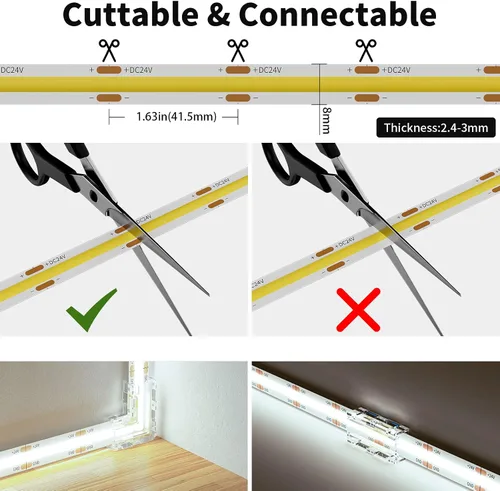 Miniatura 5 de PAUTIX COB - Tira de luces LED blancas de 5000 K, 20 pies/20.0 ft, cinta LED flexible CRI90+, DC24V para proyectos de iluminación de bricolaje