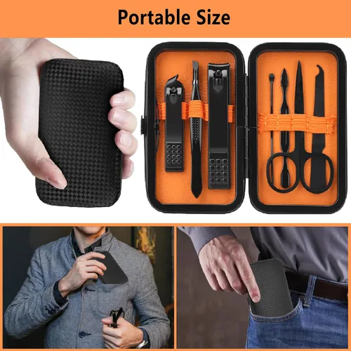 Miniatura 5 de Juego de manicura para hombres, cortaúñas, juego de cuidado personal, kits de aseo de uñas, juego de cuidado de uñas para viajes, herramientas