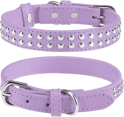Miniatura 20 de BINGPET Collar de cuero ajustable para perro, collar duradero con tachuelas, con hebilla de metal y anillo en D para perros pequeños, medianos