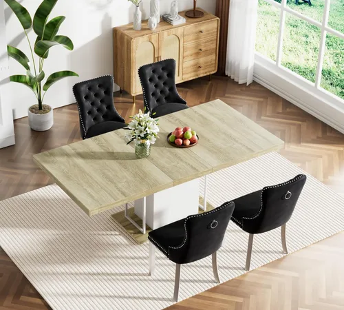 Miniatura 55 de Juego de mesa de comedor extensible marrón de 63 a 78.74 pulgadas para 4, juego de mesa de comedor de 5 piezas con 4 sillas, mesa de cocina