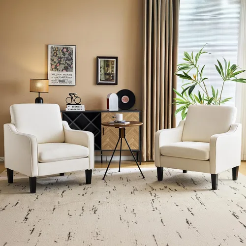 VINGLI Juego de 2 Sillas de Acento Modernas, Sillas Beige para Sala de Estar, Sillón Cómodo para Dormitorio, Silla de Sofá Tapizada, Silla de