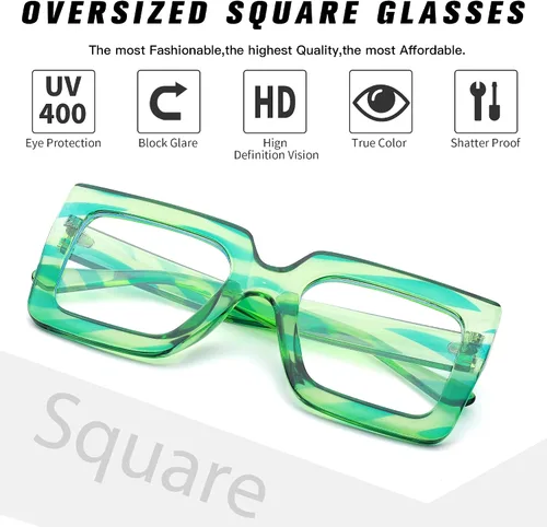 Miniatura 22 de Pro Acme Gafas de bloqueo de luz azul, marcos cuadrados grandes, anteojos falsos para mujer