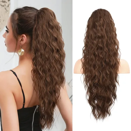 Miniatura 37 de FLUFYMOOZ Extensión de Cola de Caballo, Extensiones de Cabello de Cola de Caballo con Cordón de 26 Pulgadas para Mujeres, Postizo de Cabello