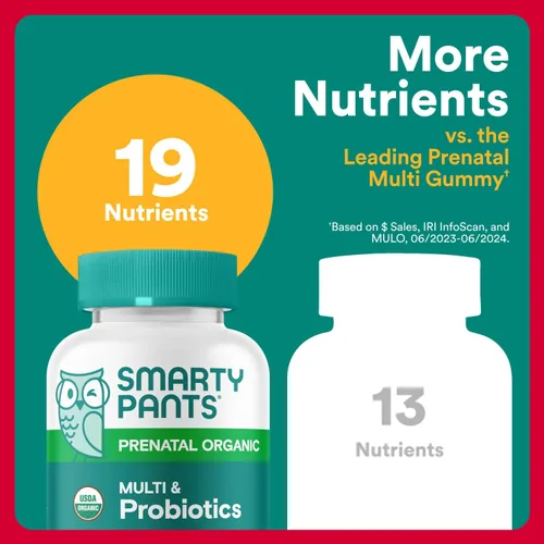 Miniatura 5 de SmartyPants Vitaminas prenatales orgánicas para mujeres, multivitamínicos: probióticos, biotina, metilfolato, omega3 (ALA), vitamina D3, C, vitamina
