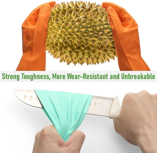Miniatura 3 de Guantes de cocina de limpieza de goma, 3 pares de guantes coloridos para platos, guantes de goma reutilizables para lavar platos