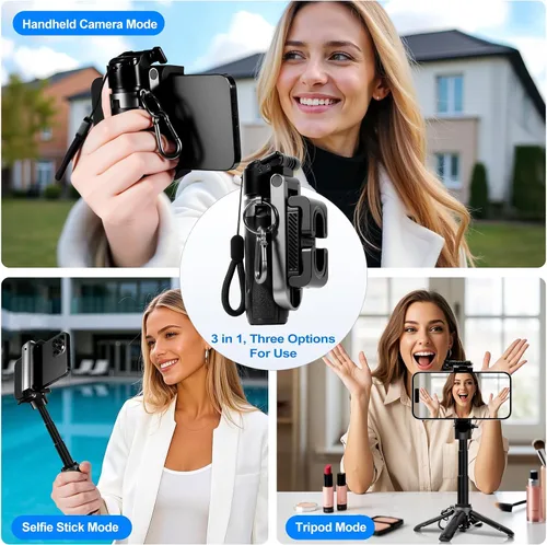 Miniatura 2 de Mini trípode 3 en 1, palo selfie para iPhone, trípode para iPhone con control remoto, trípodes de viaje ligeros para grabación de video selfie