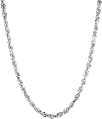 Miniatura 12 de Collar de cadena de cuerda de corte de diamante de 14 quilates con corte de diamante macizo de 0.157 in, 0.118 in, 0.098 in, 0.079 in, 0.059 in