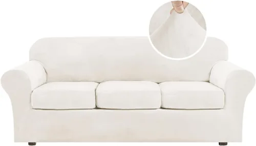 Miniatura 45 de H.VERSAILTEX - Funda elástica para sofá de 3 piezas, de suave terciopelo afelpado, para sofá biplaza con 2 cojines de hasta 72 pulgadas de ancho, se