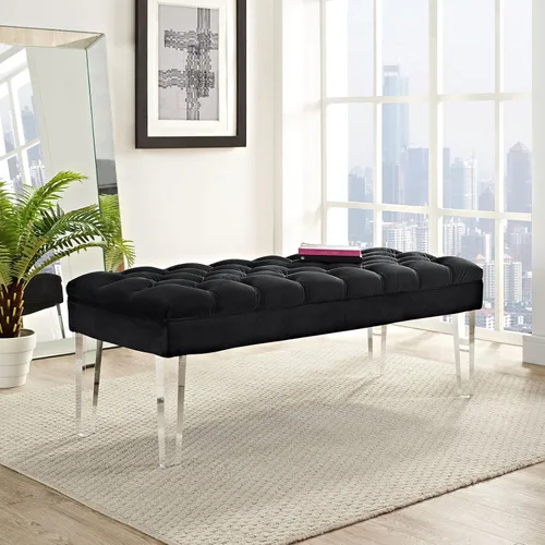 Miniatura 2 de Modway Valet - Banco tapizado de terciopelo con botones copetudos, para dormitorio o entrada, con patas acrílicas, color negro