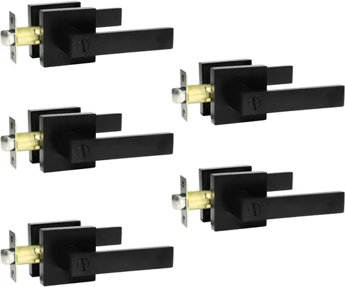SUNTAI Paquete de 5 manijas de puerta de privacidad sin llave, color negro mate, manija interior de baño/dormitorio, cerradura de puerta, reversible