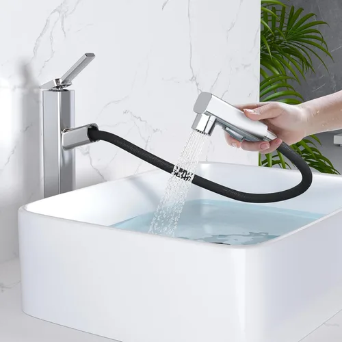 Miniatura 15 de MIAOHUI Grifo de Lavabo de Vasija con Rociador Extraíble, Grifo Alto de Lavabo de Baño de 3 Modos de Rociado, Grifos Altos de Baño para Lavabo de 1