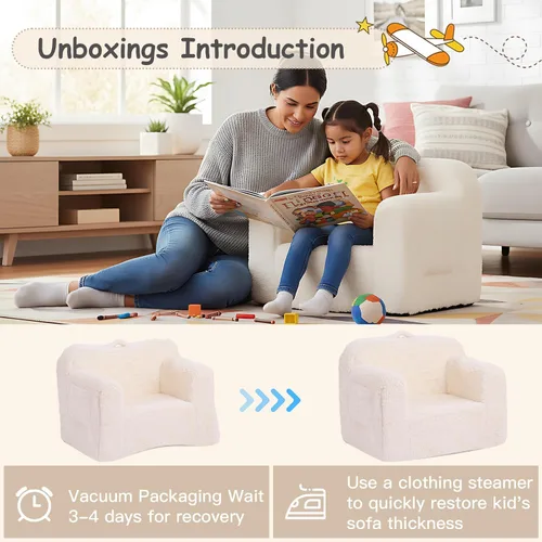 Miniatura 10 de Tiita Sofá para niños, sofá para niños con asa de transporte, sofá portátil de espuma para niños, silla ligera para sala de juegos, dormitorio, Beige
