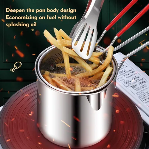 Miniatura 6 de Olla de acero inoxidable 304 con canasta, freidora con tapa de estufa con mango de fácil agarre, olla multifuncional de gran capacidad para freír