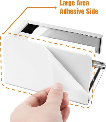 Miniatura 6 de HITSLAM Soporte de papel higiénico con estante, soporte para rollo de papel higiénico cromado autoadhesivo o montaje en pared con estante