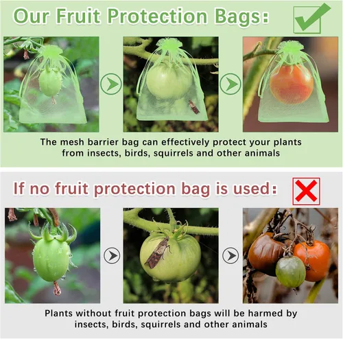 Miniatura 4 de Boao 200 bolsas de protección de frutas con cordón para proteger la red de verduras, bolsa de malla reutilizable para jardín, manzanos