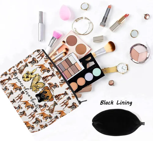 Miniatura 3 de LEVLO Bolsa de maquillaje cosmético para perros Boxer - Peace Love con cremallera, regalo para mujeres y niñas, Boxeador Paz Completo, Bolsa