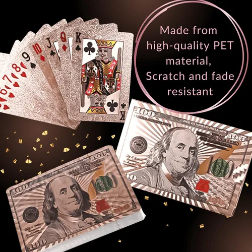 Miniatura 5 de Magic Kiss Cartas de póquer de papel de aluminio impermeables, baraja de naipes de plástico para regalo (3 barajas (oro + oro rosa + negro))