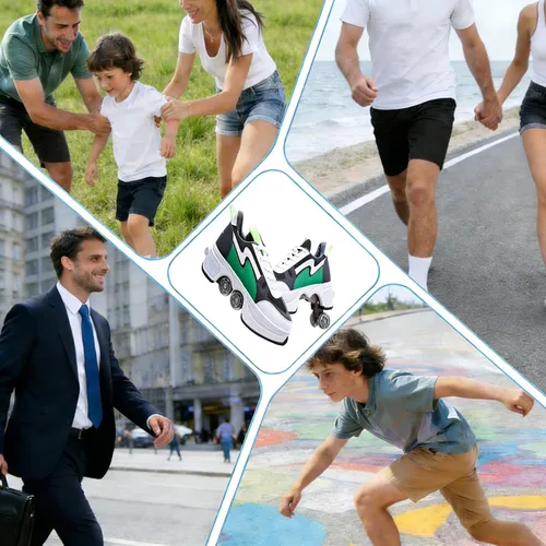 Miniatura 5 de Rueda de deformación de doble hilera Patines de ruedas 2 en 1 – Zapatos de senderismo automáticos invisibles con polea extraíble para patinaje
